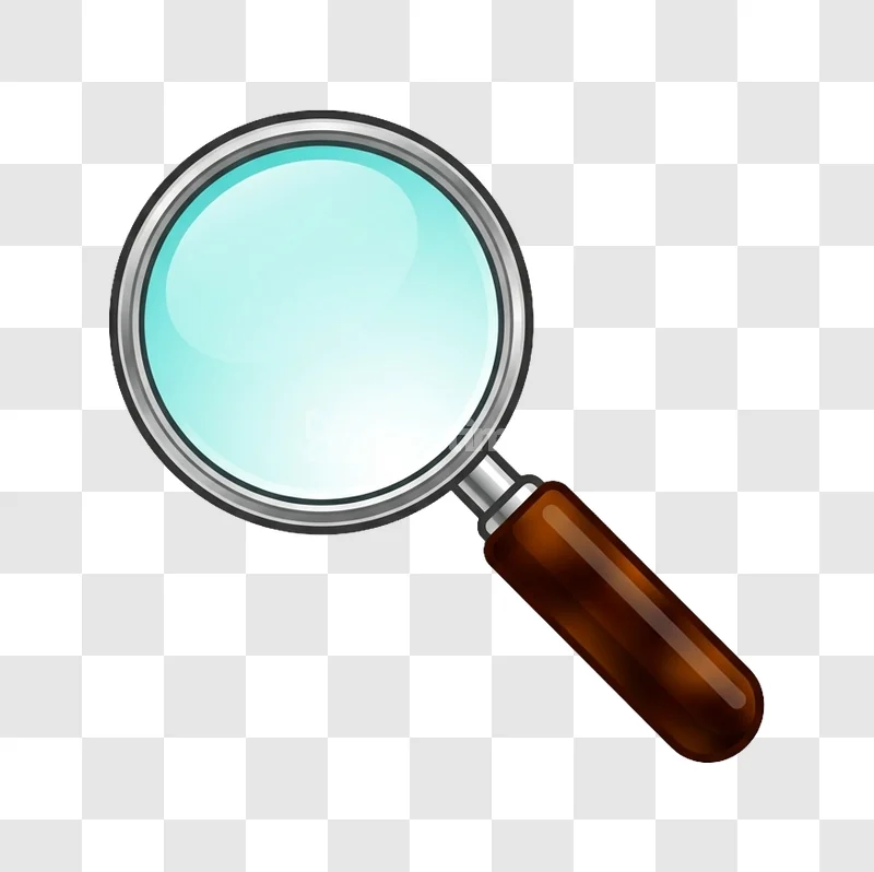 Magnifying Glass Realistic Shiny Icon with glossy lens and brown handle