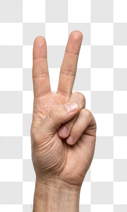 Male Hand Making Peace Sign Gesture light skin tone transparent background