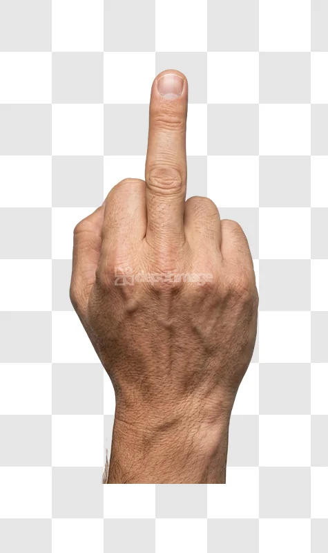 Male Hand Showing Rude Middle Finger pale skin transparent background