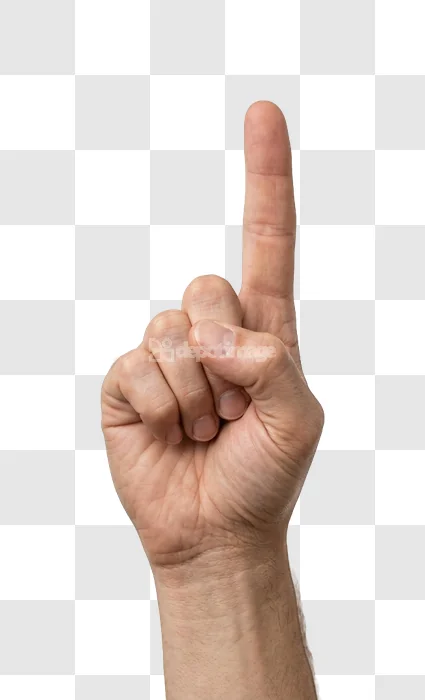 Male Hand With Index Finger up light skin tone, transparent background