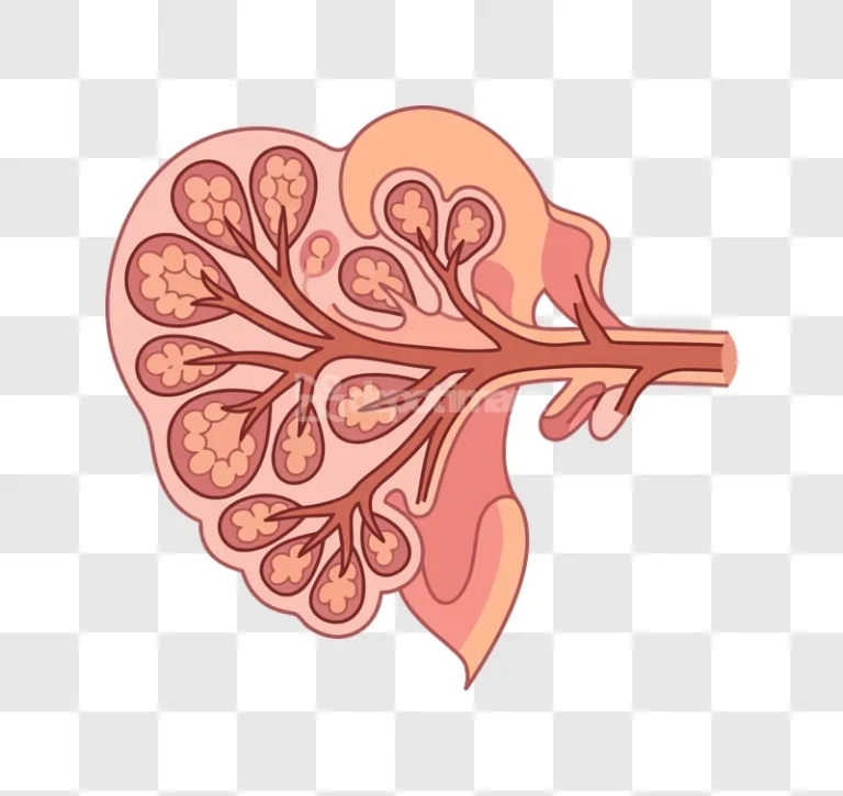 Mammary Gland Lobes and Ducts Anatomy detailed medical illustration, flat style, pink and orange