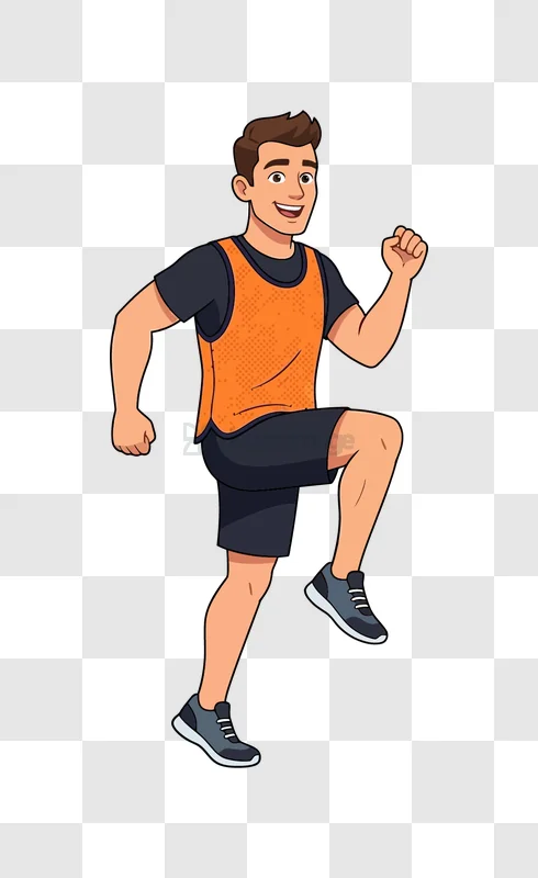 Man Jogging in Athletic Wear Cartoon Style cartoon style orange black