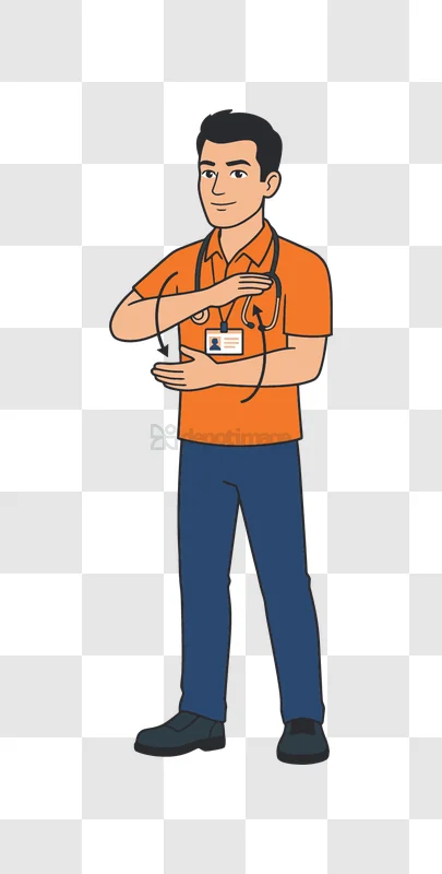 Man Performing Cpr With Id Tag cartoon style orange shirt