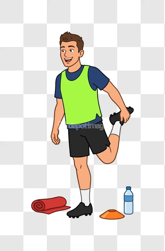 Man Stretching for Soccer Practice cartoon style transparent background
