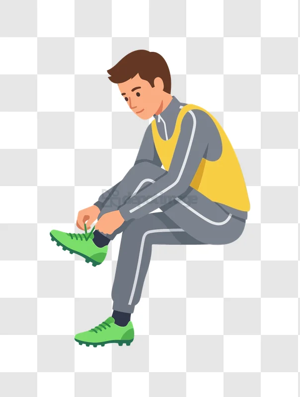 Man Tying Shoelaces in Tracksuit, flat illustration green shoes