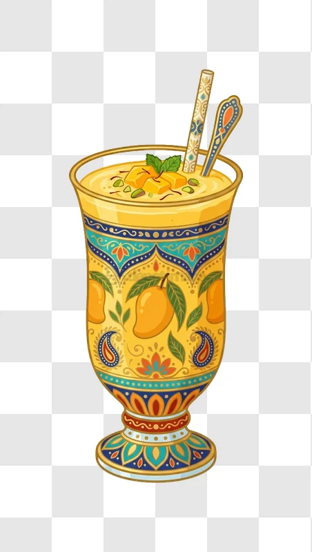 Mango Lassi Drink in Patterned Glass colorful ornate design