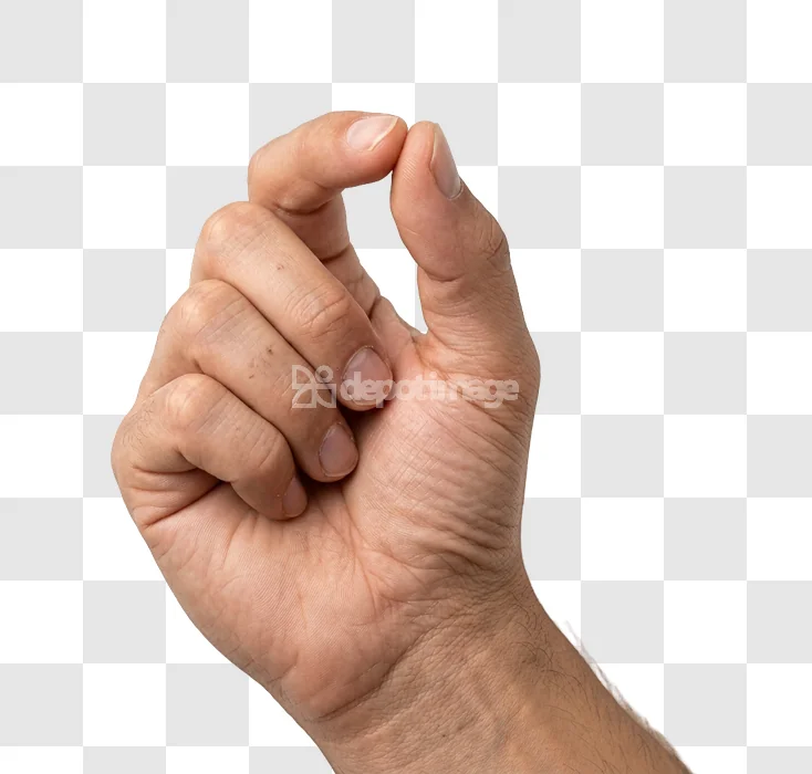 Mans Hand Gesturing Small Pinch Position light skin tone isolated background
