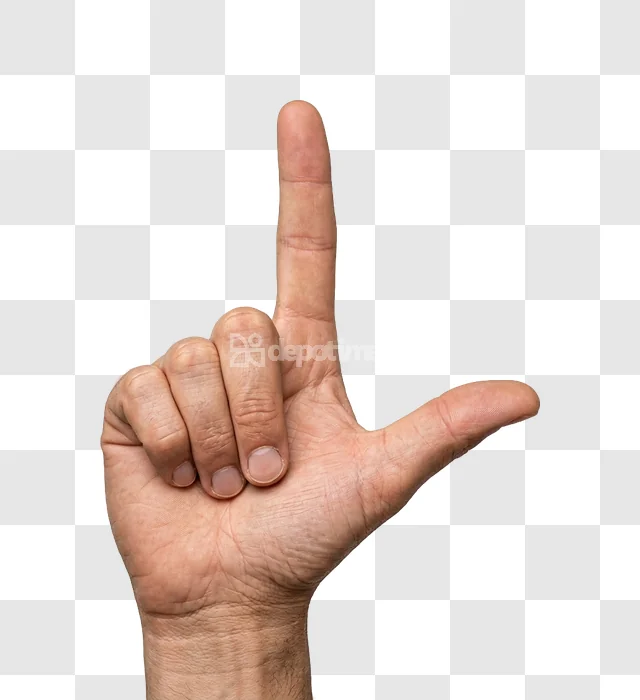 Mans Hand Making L Shape Sign light skin tone transparent background