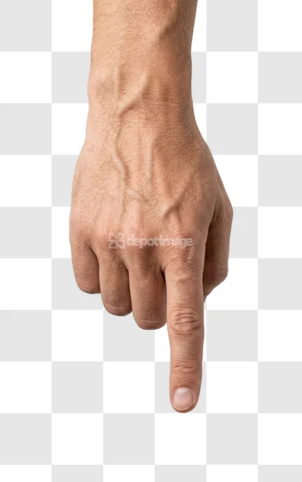 Mans Hand Pointing Downwards Gently light skin tone transparent background