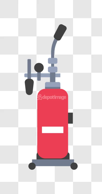Medical Oxygen Tank Cart Flat Illustration red gray simple design
