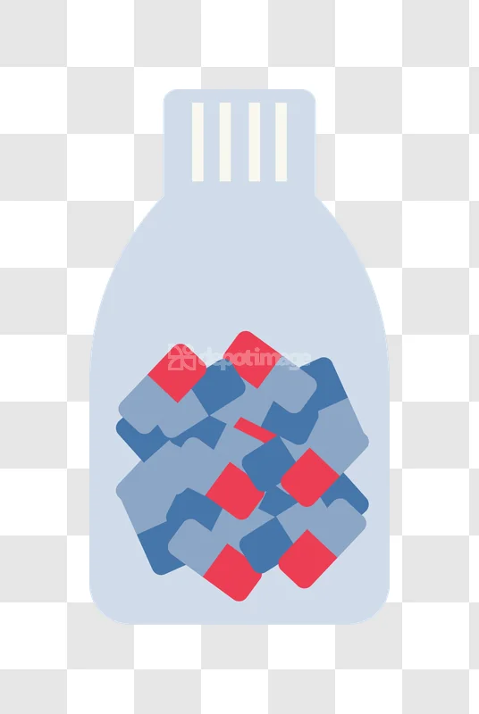 Medicine Bottle Filled Blue Red Capsules flat graphic light blue