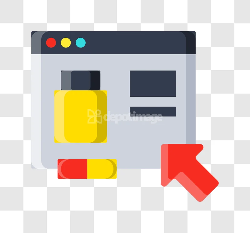 Medicine Bottle Pill Online Pharmacy Website flat icon red cursor