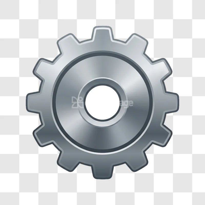 Metallic Gear Cog Settings Icon Interface Silver, shiny metallic gray icon with transparent background
