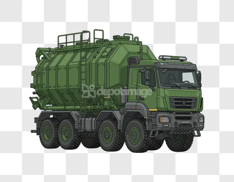Military Green Tanker Truck Heavy Duty Vector detailed green vehicle illustration
