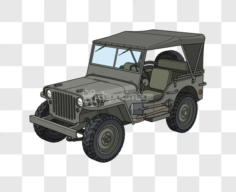 Military Jeep Cartoon on Black Background, green military vehicle illustration