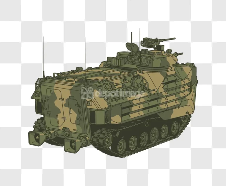 Military Tank With Camouflage Against Black detailed illustration green brown