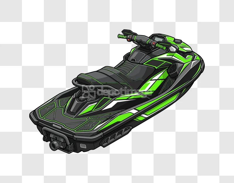 Modern Green Jet Ski Vector Illustration, vibrant green black vector art