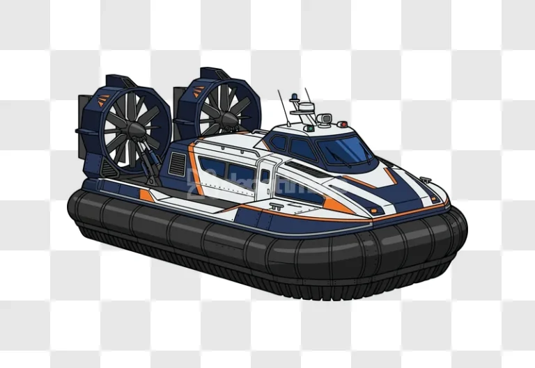 Modern Hovercraft With Dual Propellers Detailed cartoon style blue orange white
