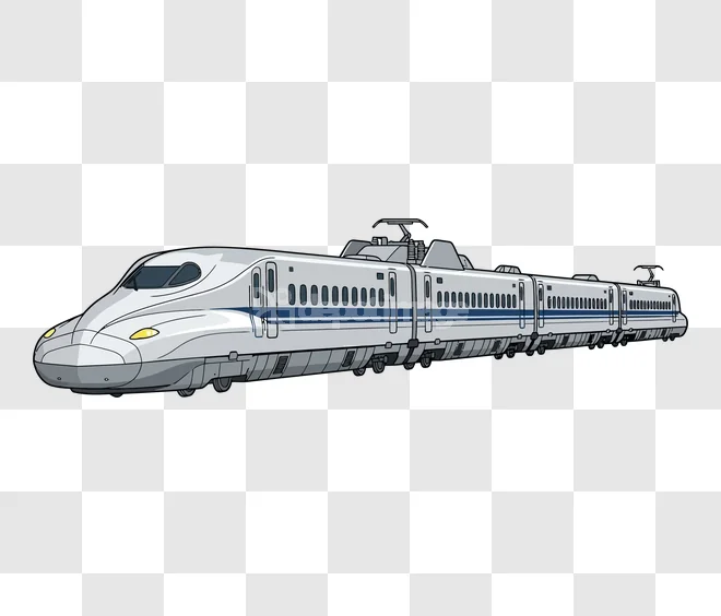 Modern Japanese Highspeed Bullet Train white blue cartoon style