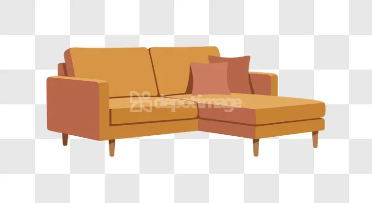 Modern L Shaped Sectional Couch Isolated flat graphic orange brown
