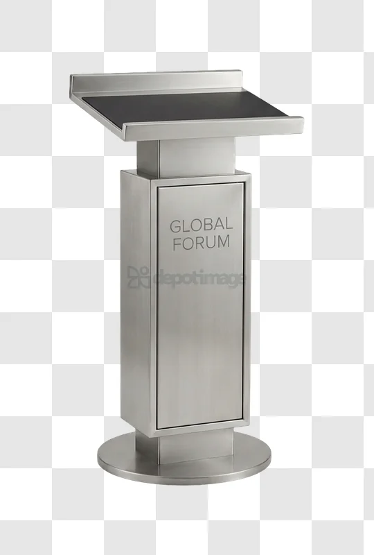 Modern Stainless Steel Podium With Global Forum brushed metal finish, sleek design