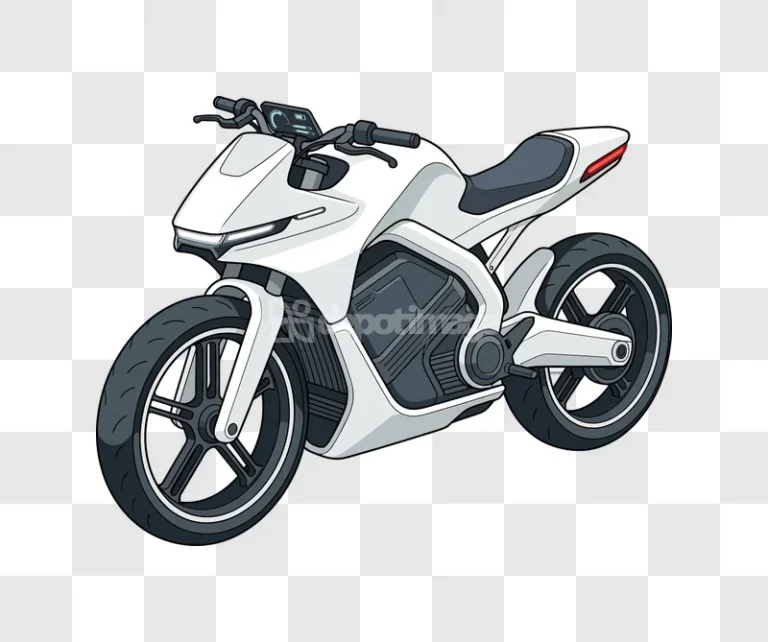 Modern White Electric Motorcycle Illustration cartoon style transparent background