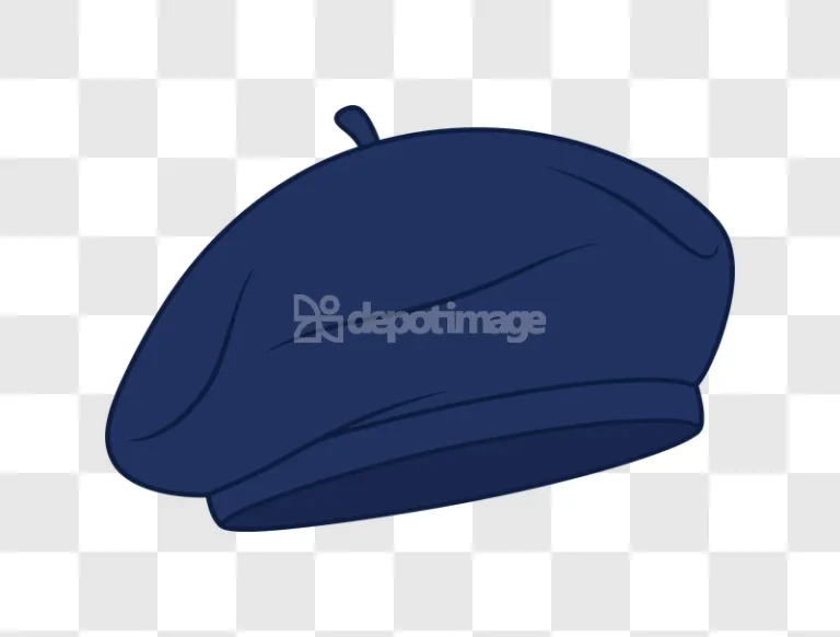 Navy Blue Beret Hat Cartoon Style flat graphic transparent background