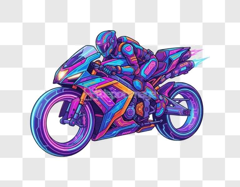 Neon Rider on Futuristic Motorcycle Illustration vibrant cyberpunk style, glowing colors