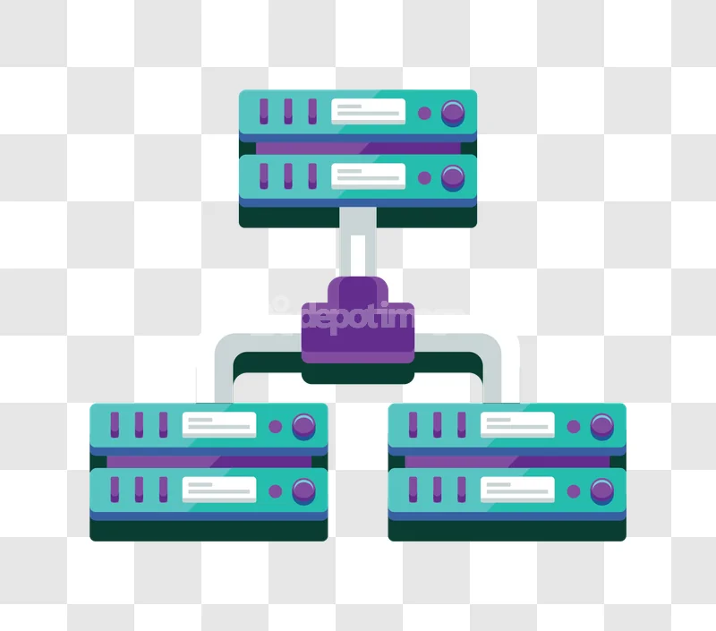 Network Tree Servers Connectivity Icon Blue Purple flat design transparent background