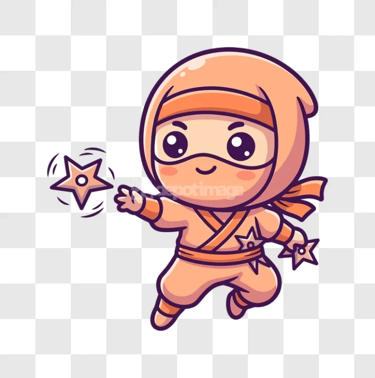 Ninja Throwing Shuriken Cartoon Vector, cute orange character transparent background
