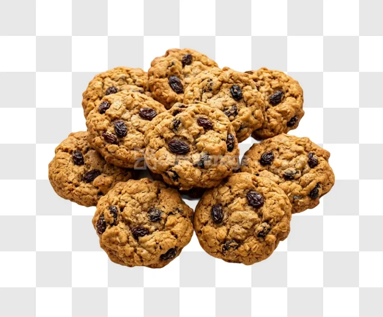 Oatmeal Raisin Cookies Stack many brown baked with raisins
