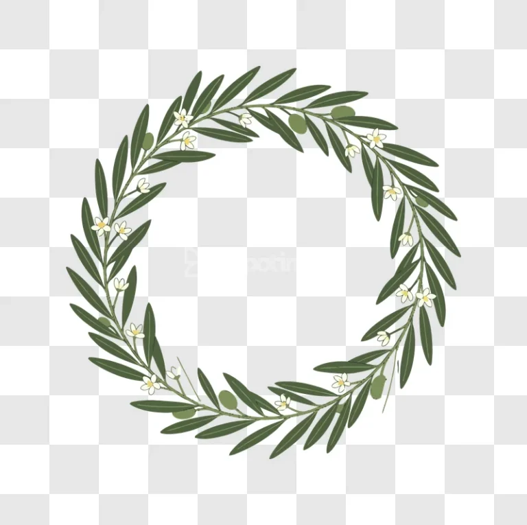 Olive Branch Wreath With Flowers green leaves white blossoms