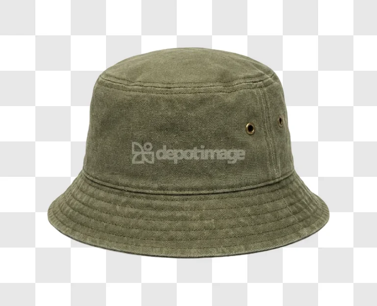Olive Green Canvas Bucket Hat Isolated with brass eyelets