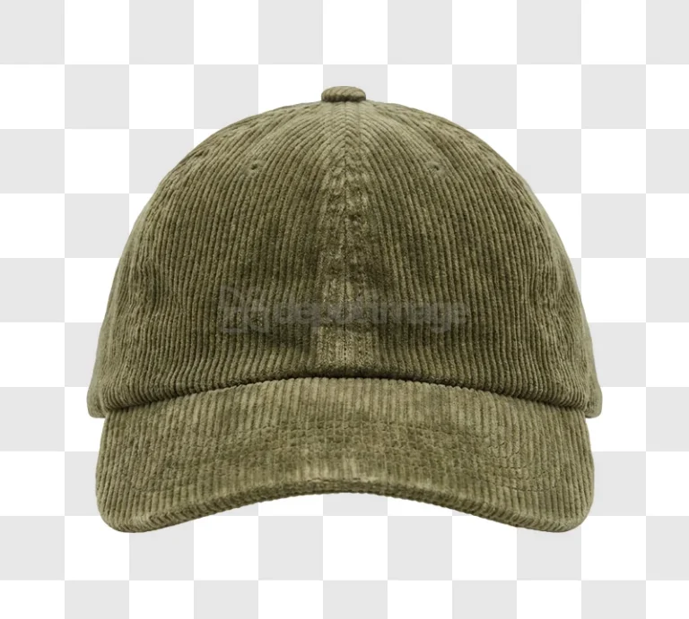 Olive Green Corduroy Baseball Cap Close up detailed texture front view