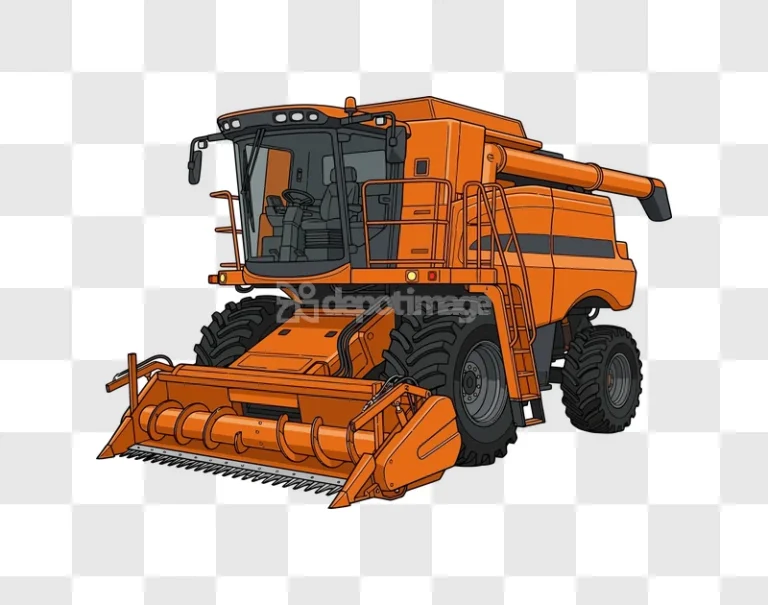 Orange Combine Harvester Vector Illustration cartoon style transparent background
