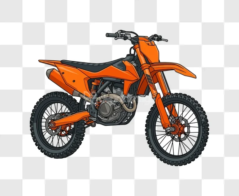 Orange Dirt Bike Illustration detailed cartoon style black background