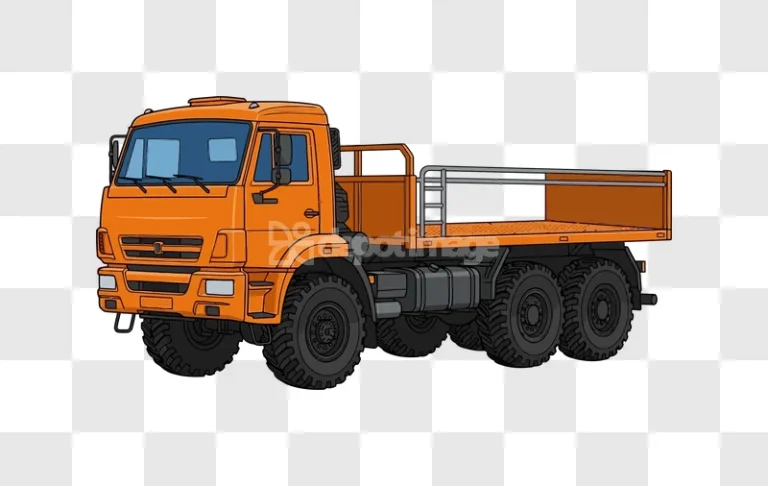 Orange Heavy Duty Truck Transport Vehicle cartoon style black background