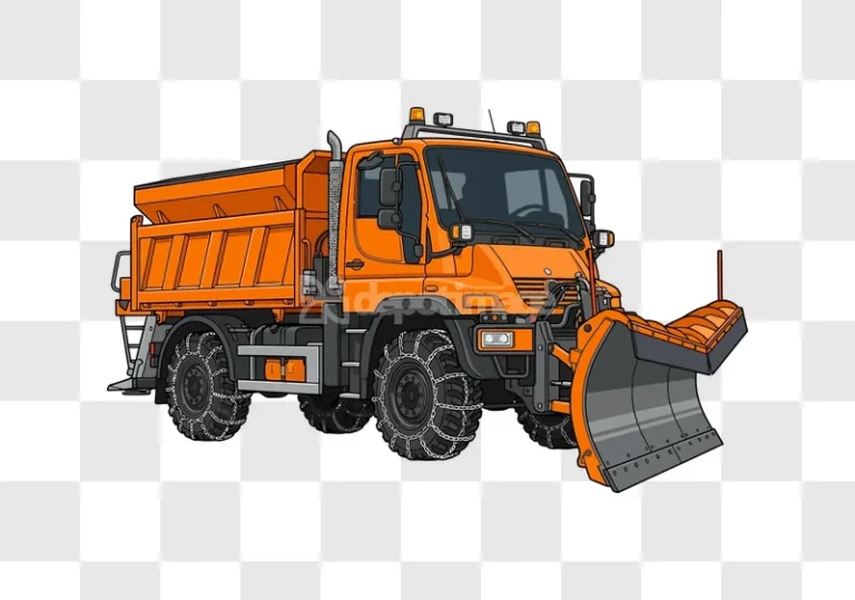 Orange Snow Plow Truck With Tire Chains