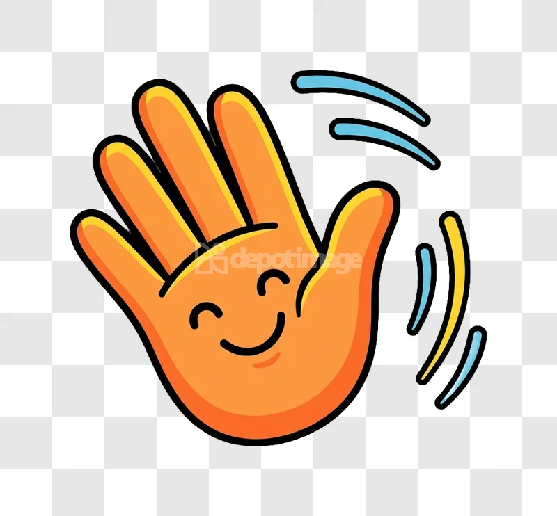 Orange Waving Hand Smiling Cartoon Emoji Icon cartoon style black outline