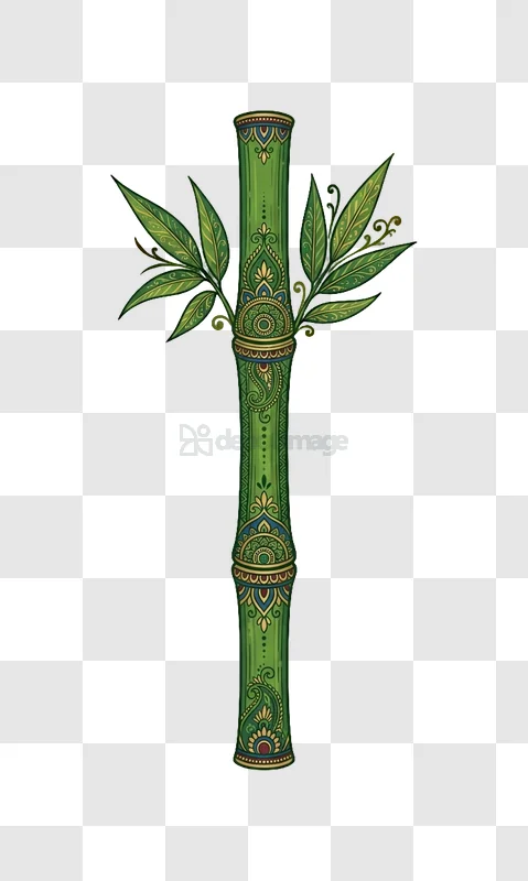 Ornamental Bamboo Stalk in Green with intricate patterns and leaves