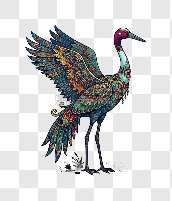 Ornate Bird With Colorful Mandala Pattern vibrant artistic design, intricate patterns, dark background