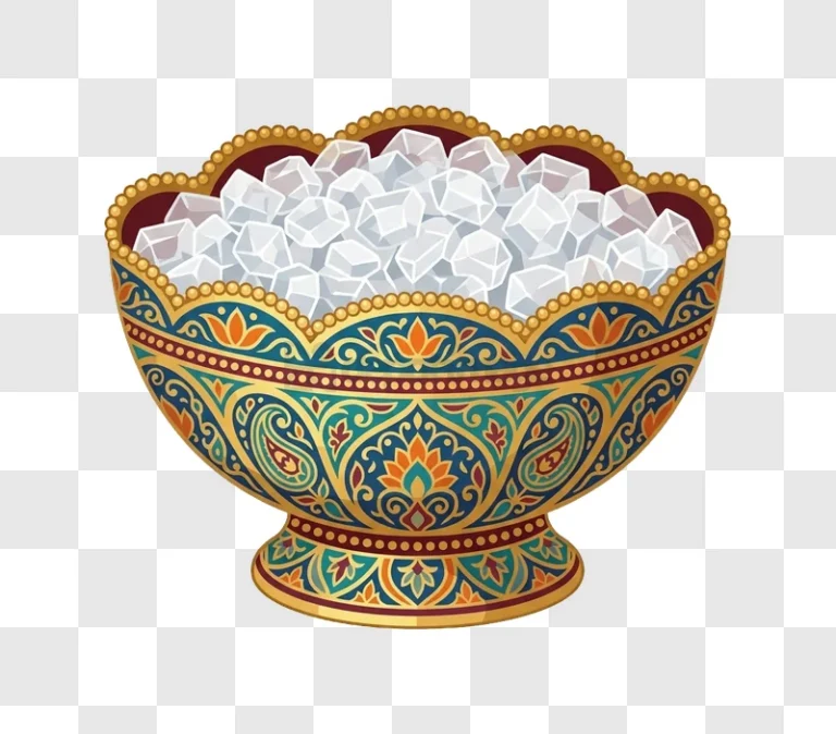Ornate Bowl Full of Sugar Cubes png transparent background