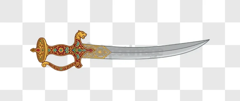 Ornate Dagger With Tiger Head Hilt intricate gold red green details