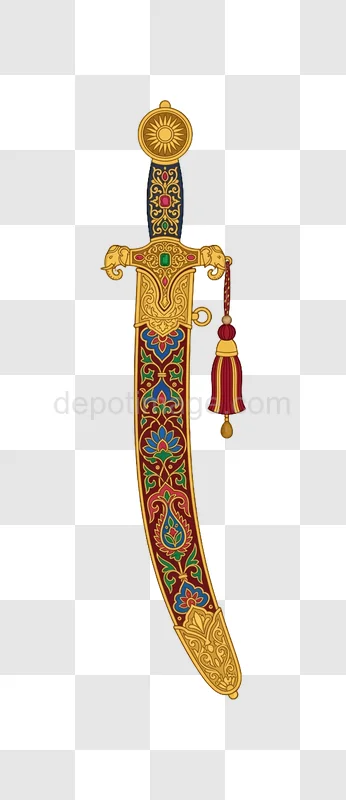 Ornate Decorative Sword With Scabbard gold red blue green intricate design