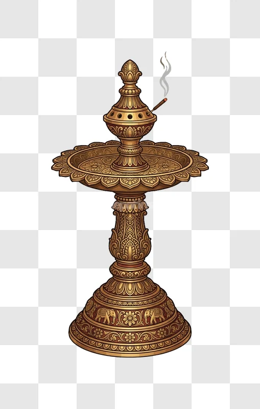 Ornate Gold Incense Burner Smoking intricate golden design, smoking, transparent background