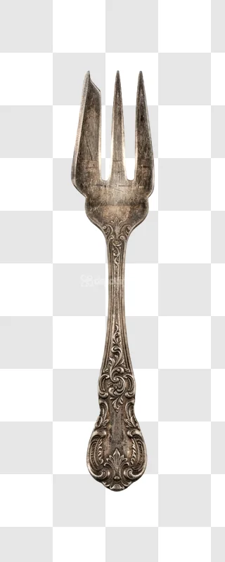Ornate Silver Fork With Textured Surface antique metal ornate design