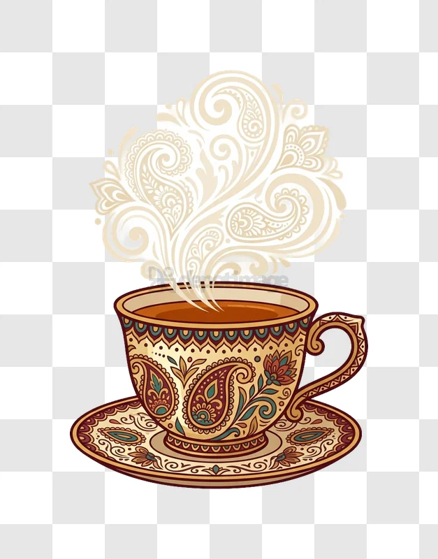 Ornate Teacup With Paisley Steam with rich colors and intricate paisley patterns