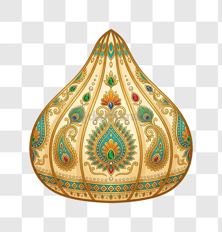 Ornate Traditional Indian Fabric Ornament intricate gold and teal design