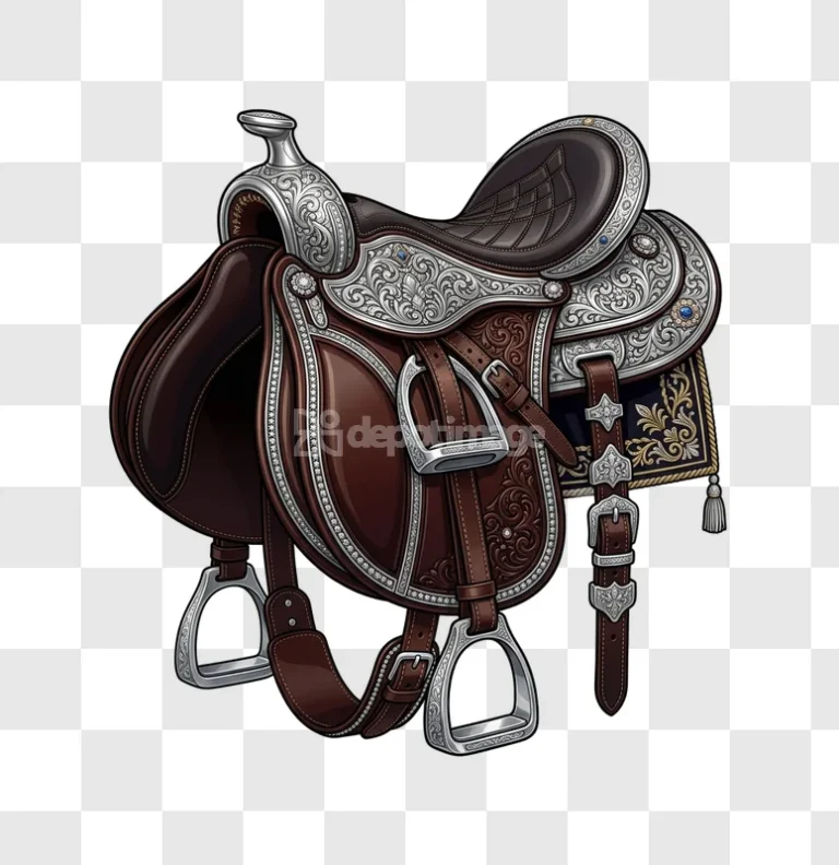 Ornate Western Saddle Silver Engravings Brown Leather
