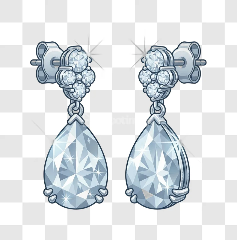 Pair Diamond Pear Drop Earrings Shimmer detailed silver transparent background